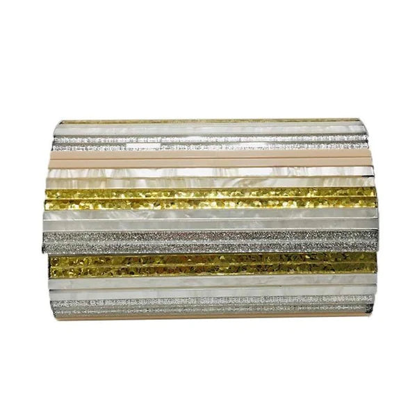 Charlene - Gold & Silver Stripe Clutch