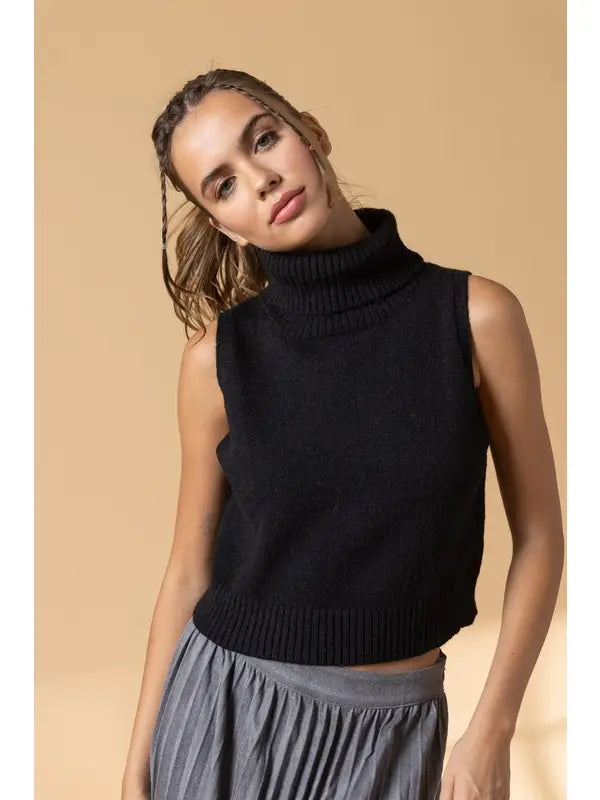 Black Turtle Neck Knit Top