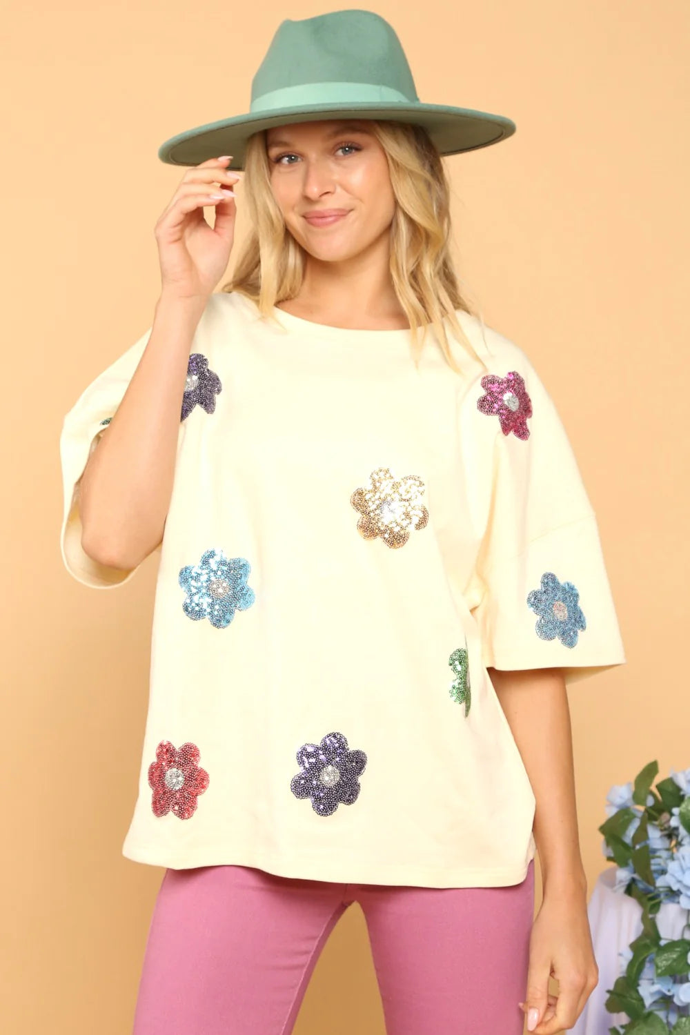 Allover Sequin Flower Patch Tee