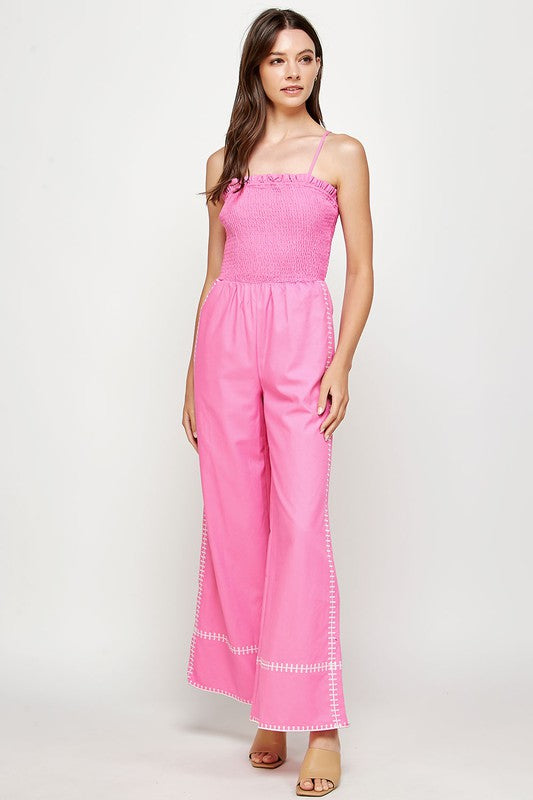 Hot Pink Smocked Jumpsuit