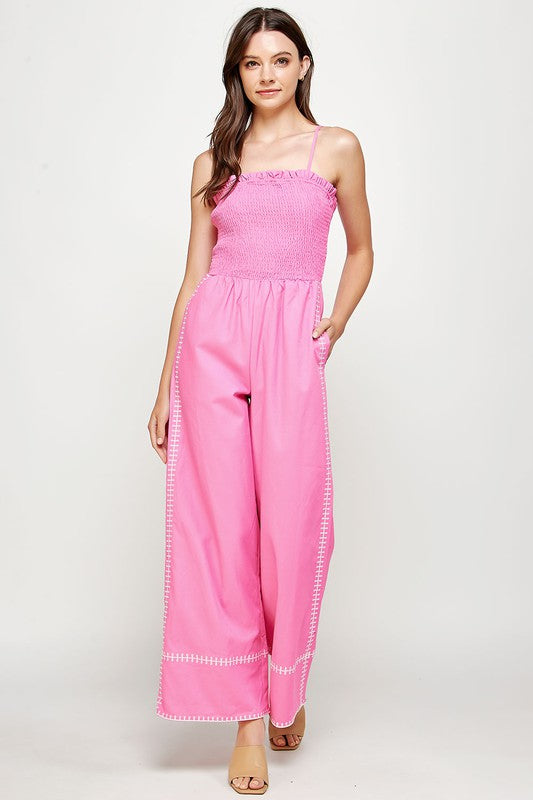 Hot Pink Smocked Jumpsuit