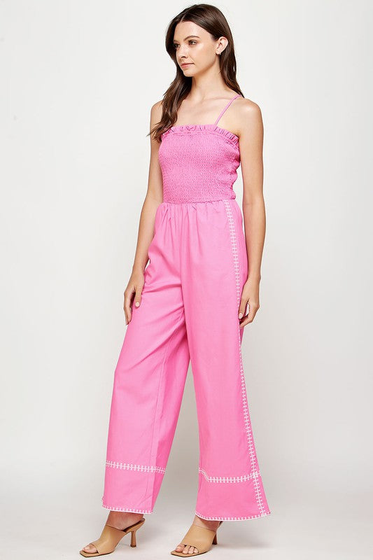 Hot Pink Smocked Jumpsuit