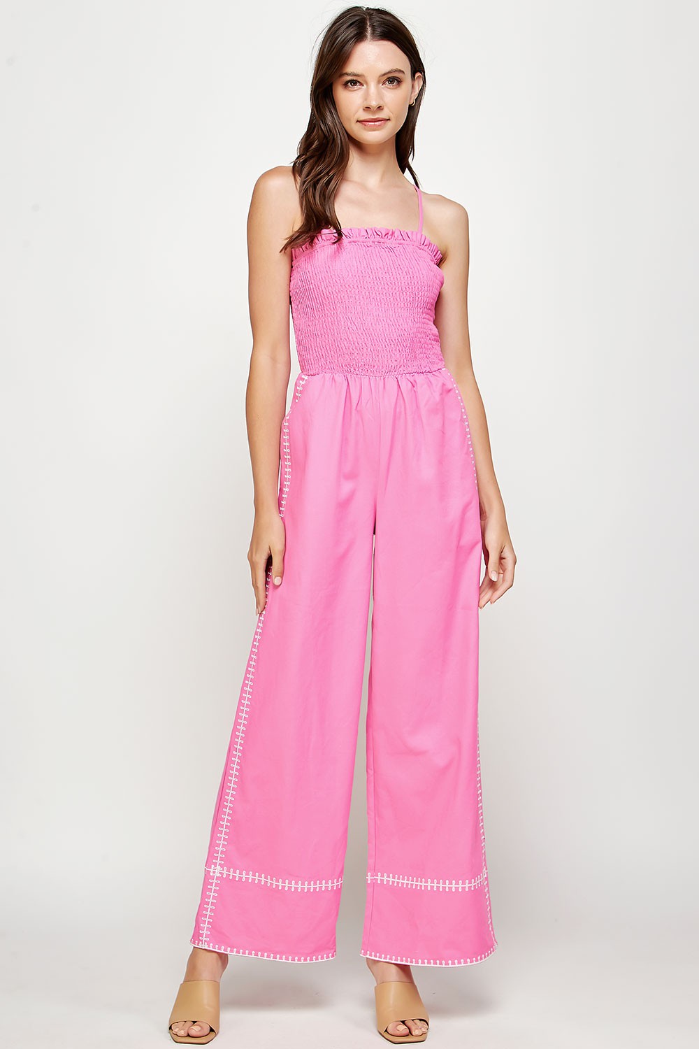 Hot Pink Smocked Jumpsuit