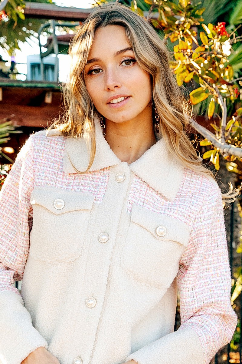 Pearl Button Sherpa Tweed Jacket