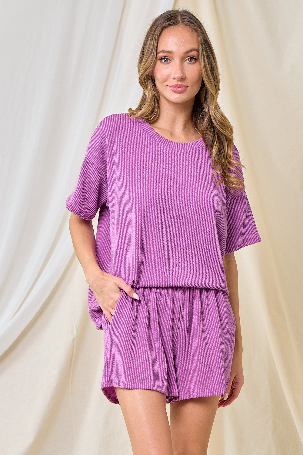 Everyday Comfy Ribbed Top & Short Set- Purple