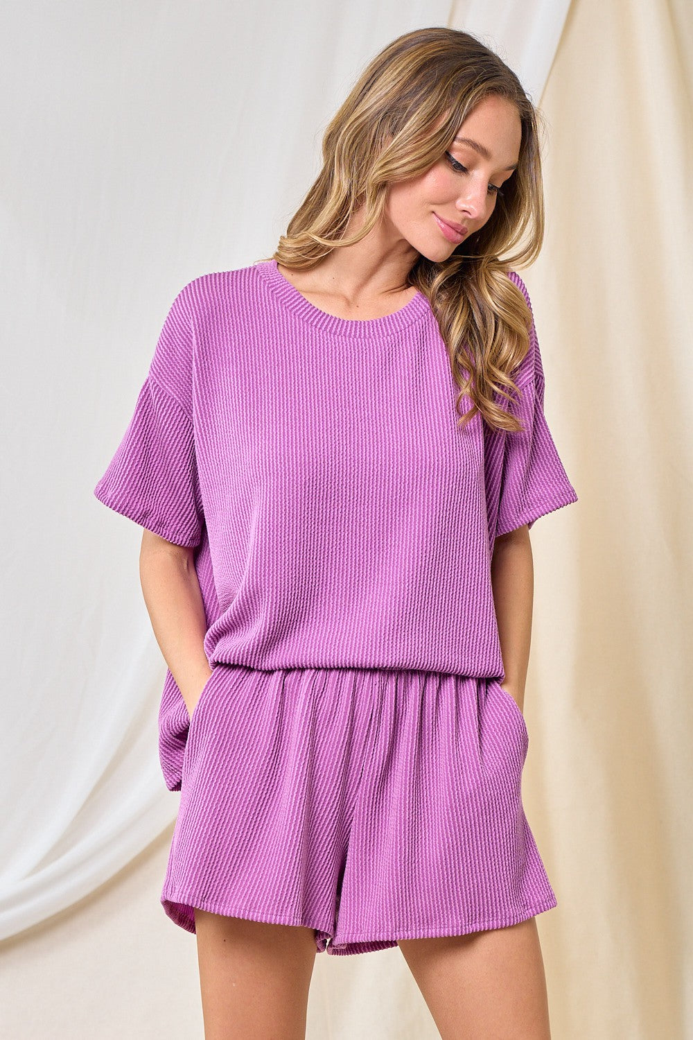 Everyday Comfy Ribbed Top & Short Set- Purple