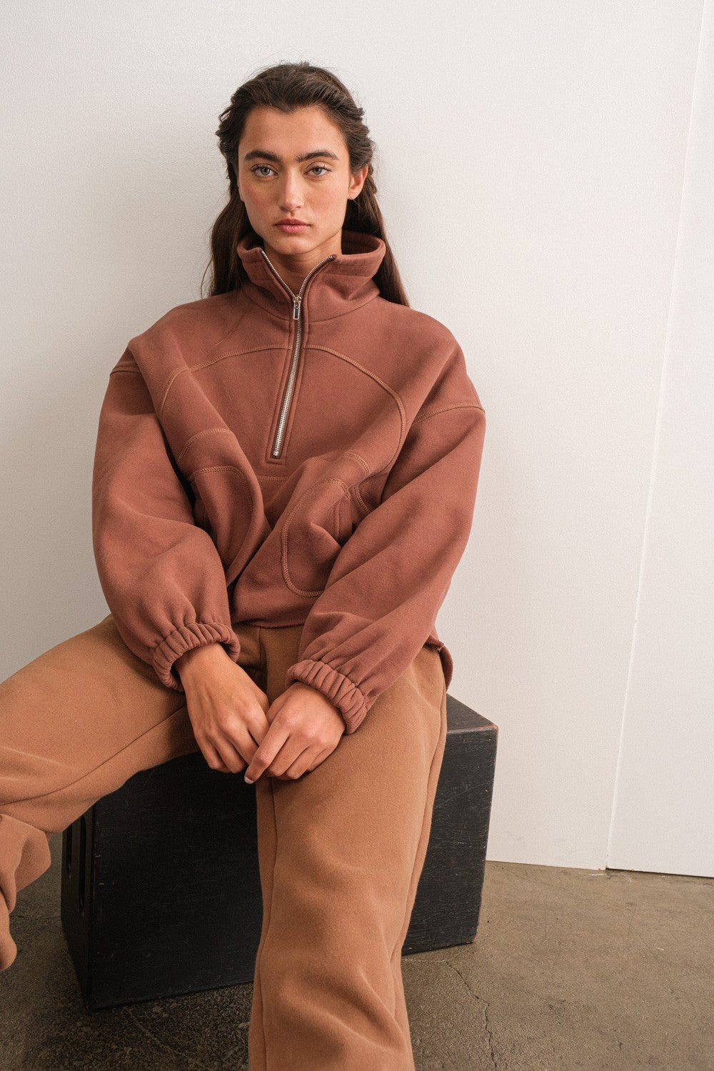 Choco Raelyn Oversized Half-Zip Top