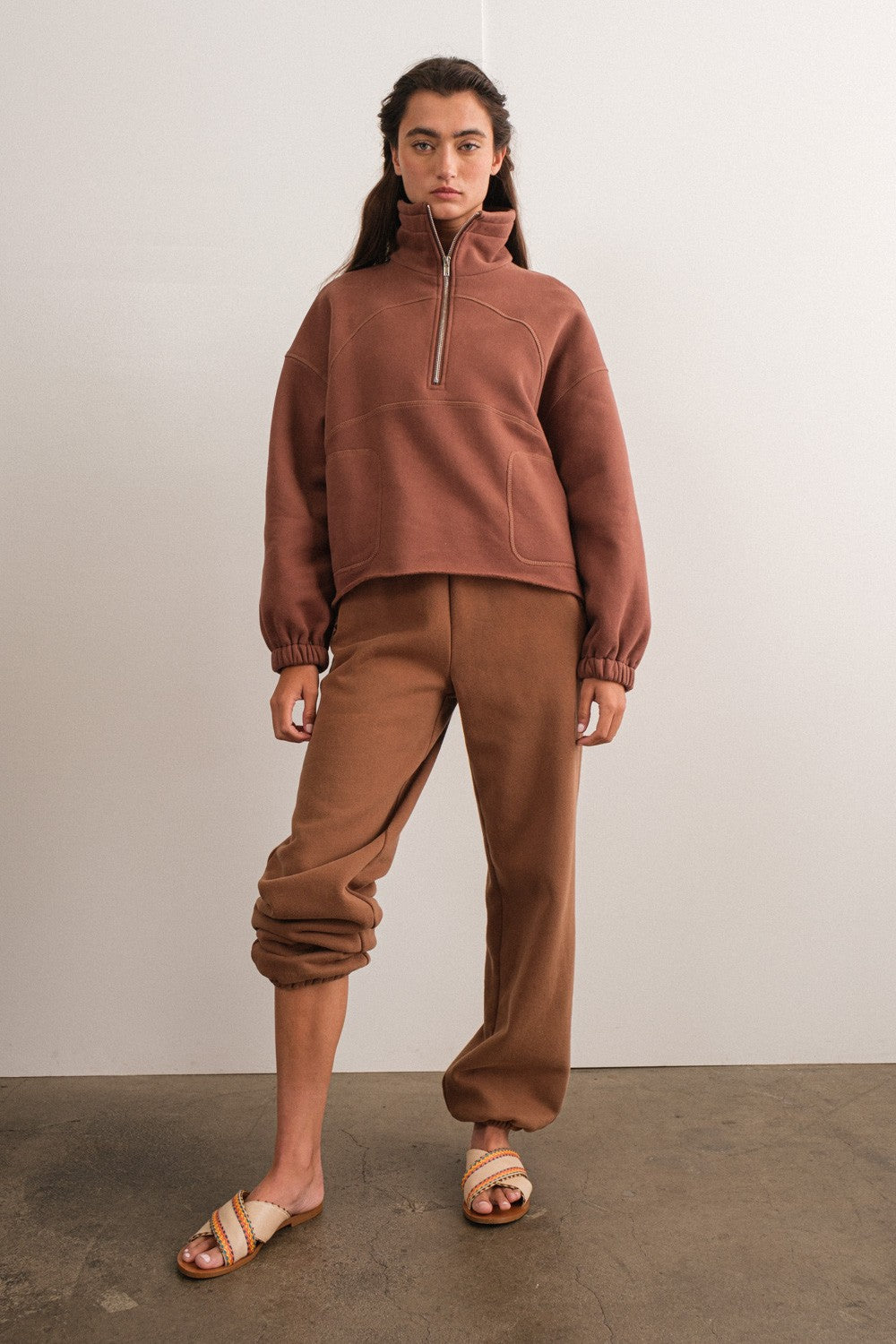 Choco Raelyn Oversized Half-Zip Top