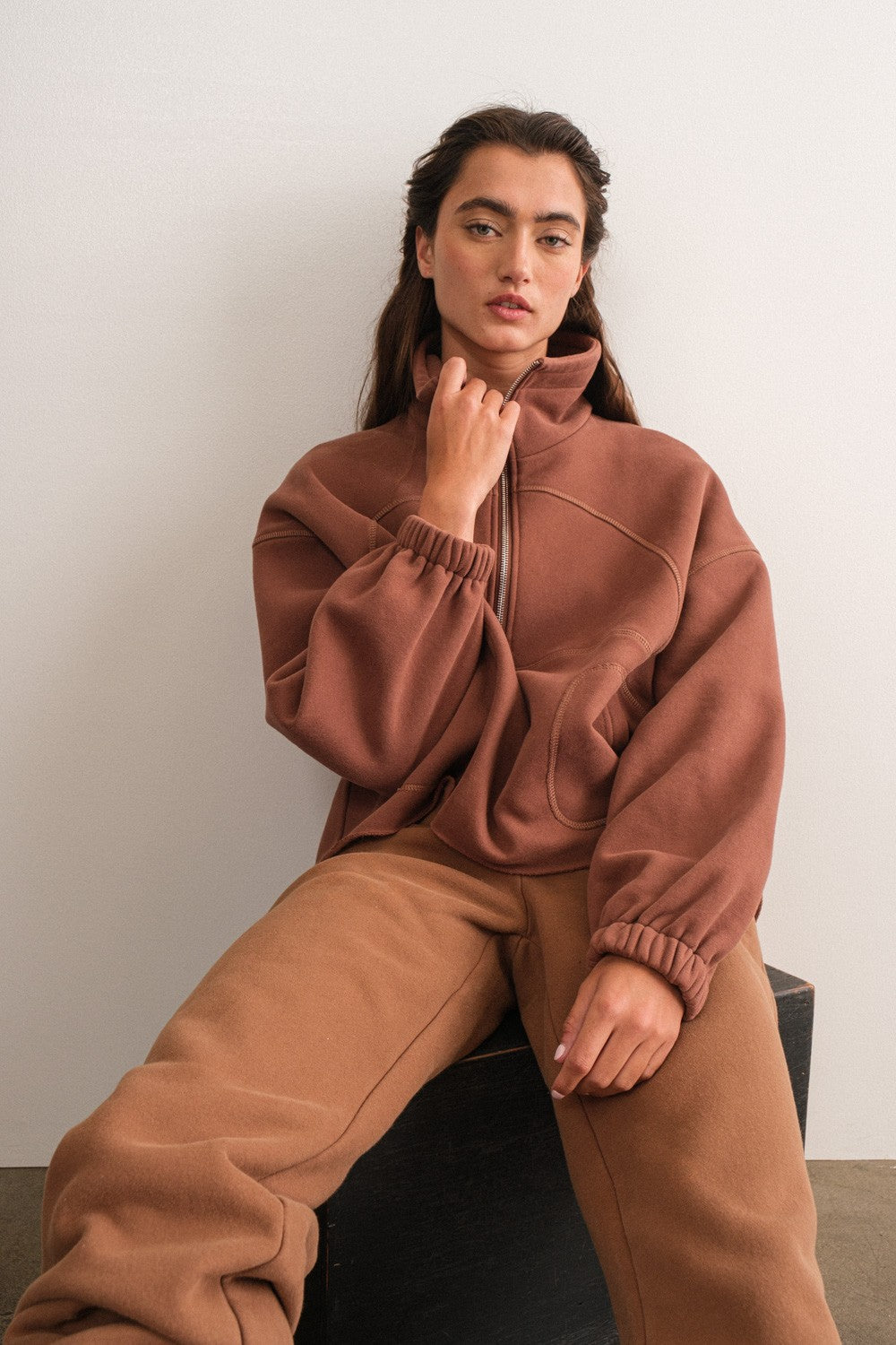 Choco Raelyn Oversized Half-Zip Top