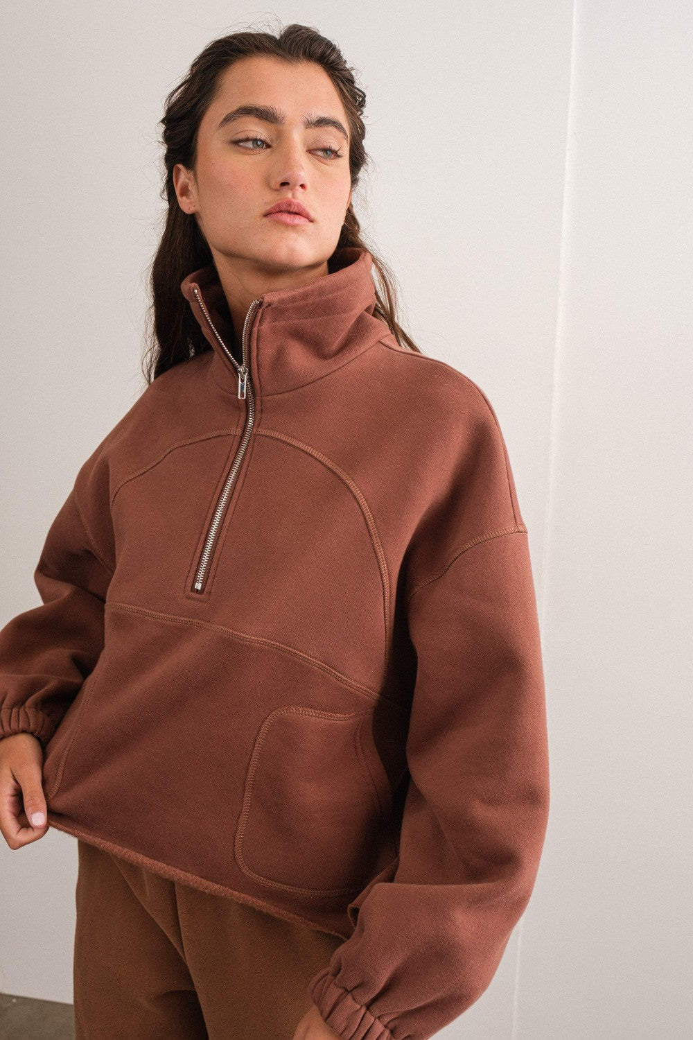 Choco Raelyn Oversized Half-Zip Top