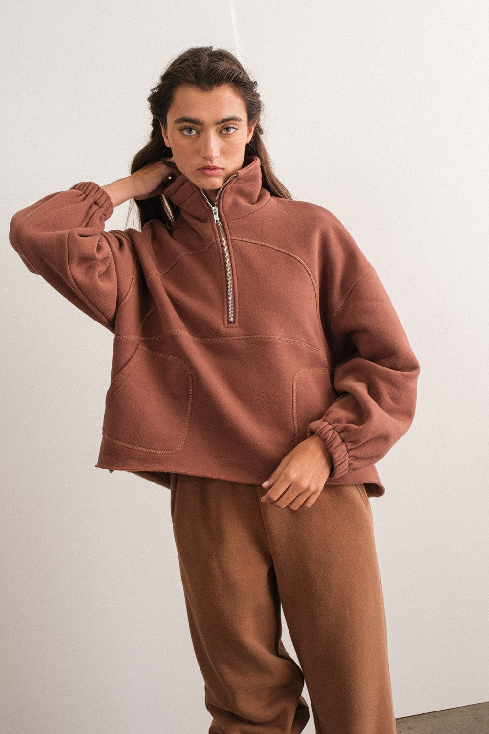 Choco Raelyn Oversized Half-Zip Top