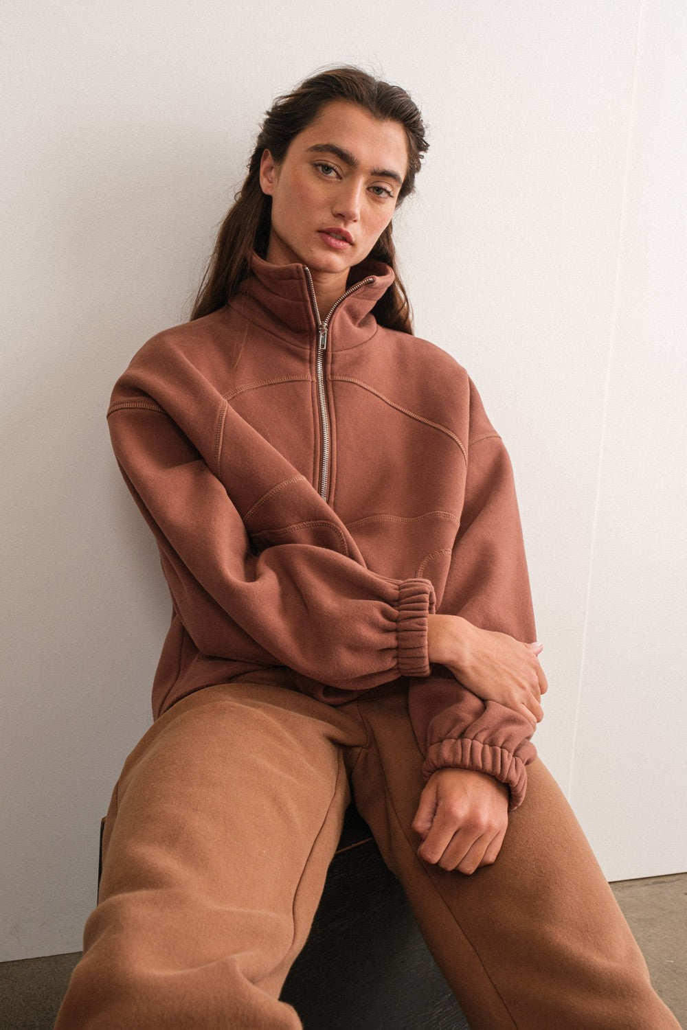 Choco Raelyn Oversized Half-Zip Top
