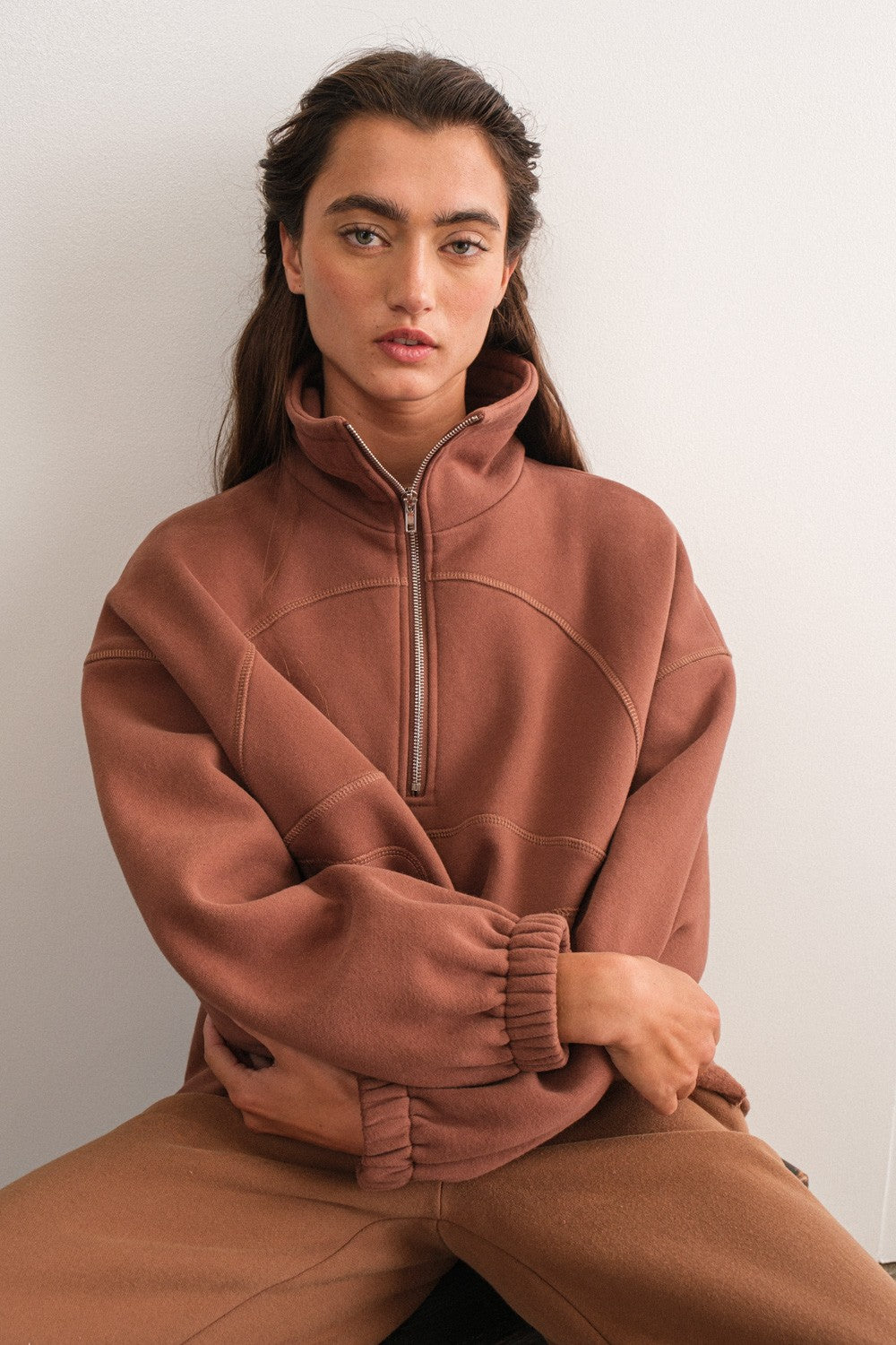 Choco Raelyn Oversized Half-Zip Top