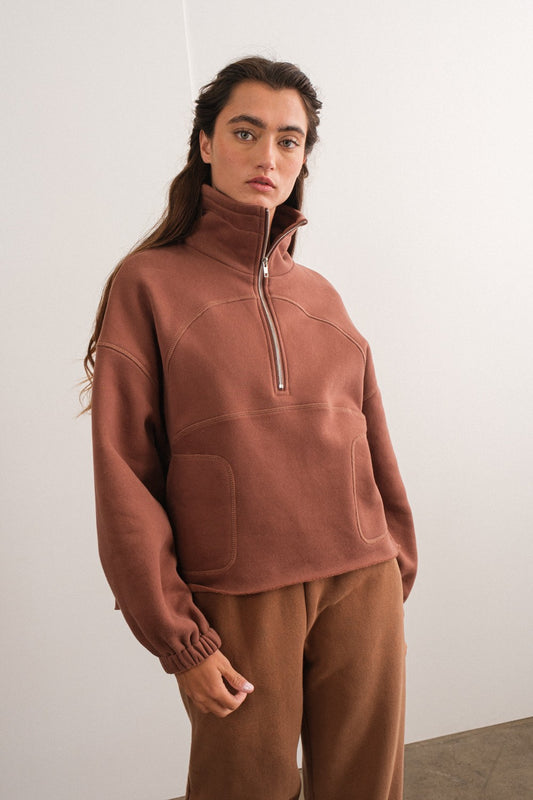 Choco Raelyn Oversized Half-Zip Top