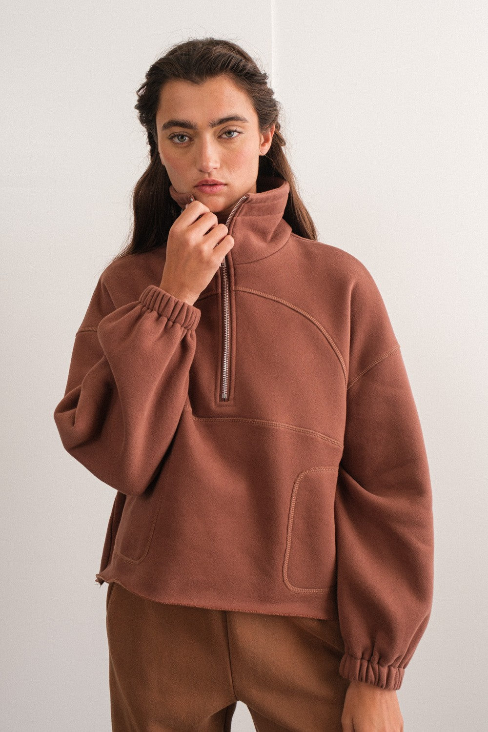 Choco Raelyn Oversized Half-Zip Top