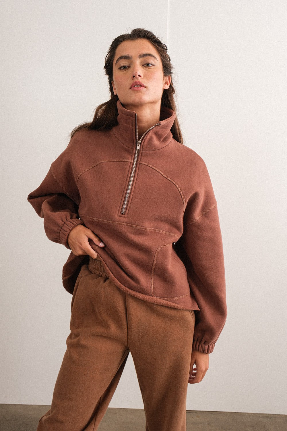 Choco Raelyn Oversized Half-Zip Top
