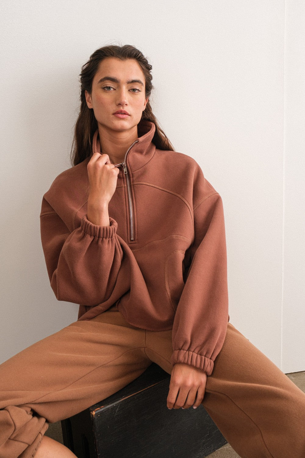 Choco Raelyn Oversized Half-Zip Top