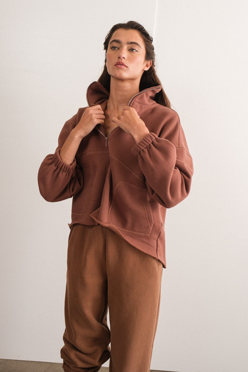 Choco Raelyn Oversized Half-Zip Top