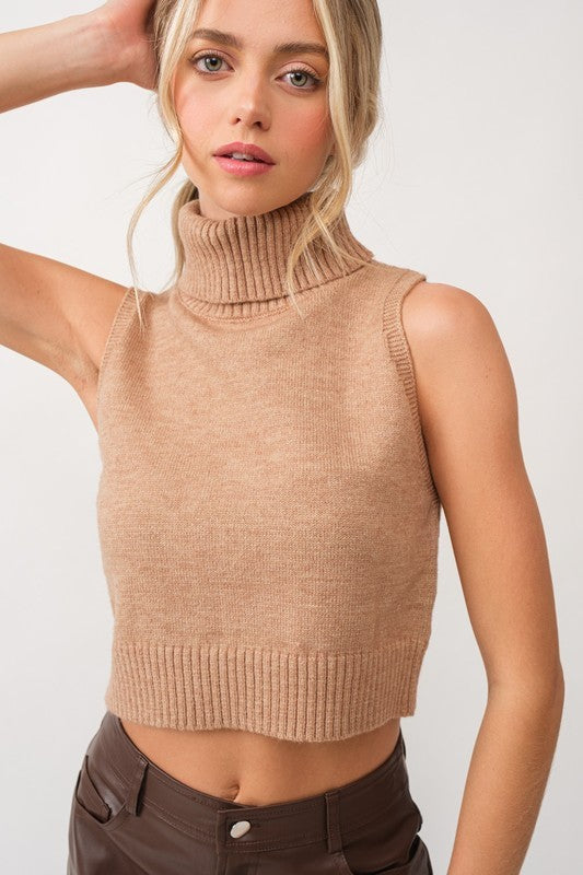 Mocha Turtle Neck Knit Top