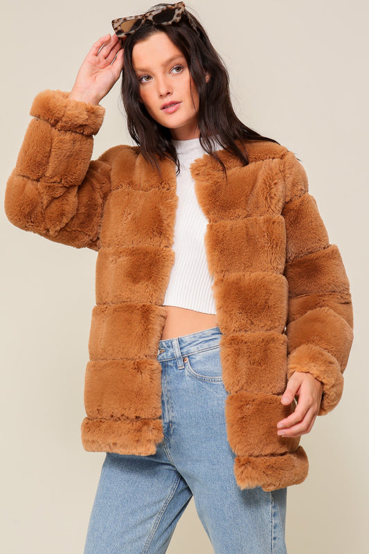 Camel Faux Fur Oversized Coat