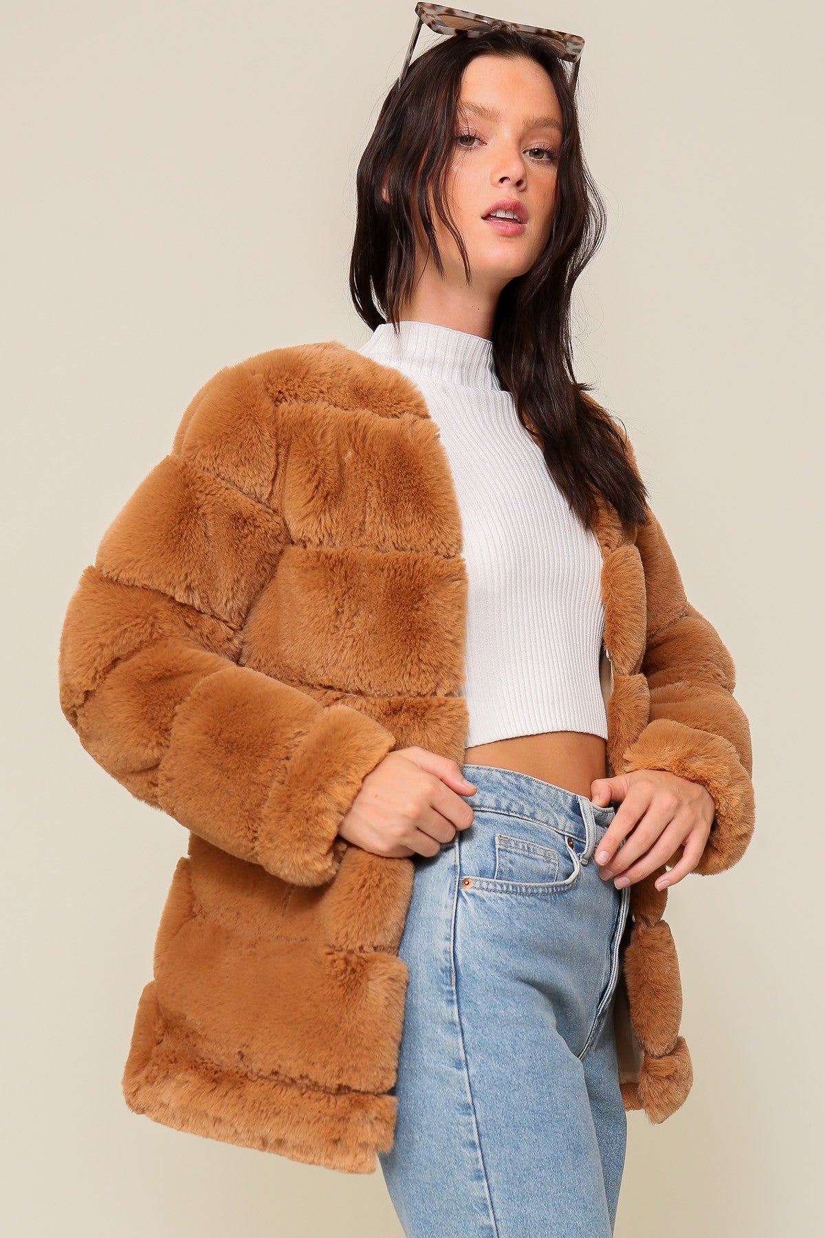 Camel Faux Fur Oversized Coat