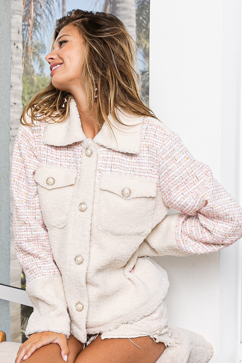 Pearl Button Sherpa Tweed Jacket