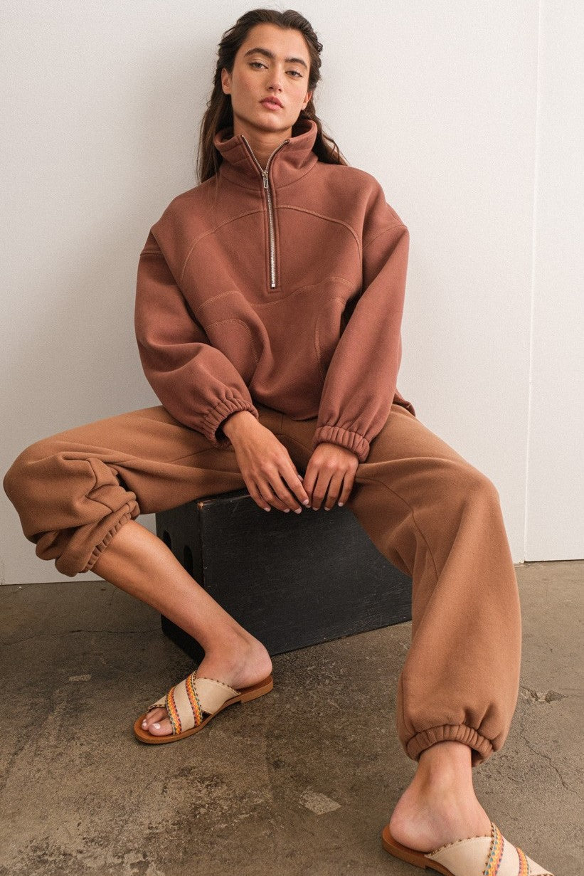 Choco Raelyn Oversized Half-Zip Top
