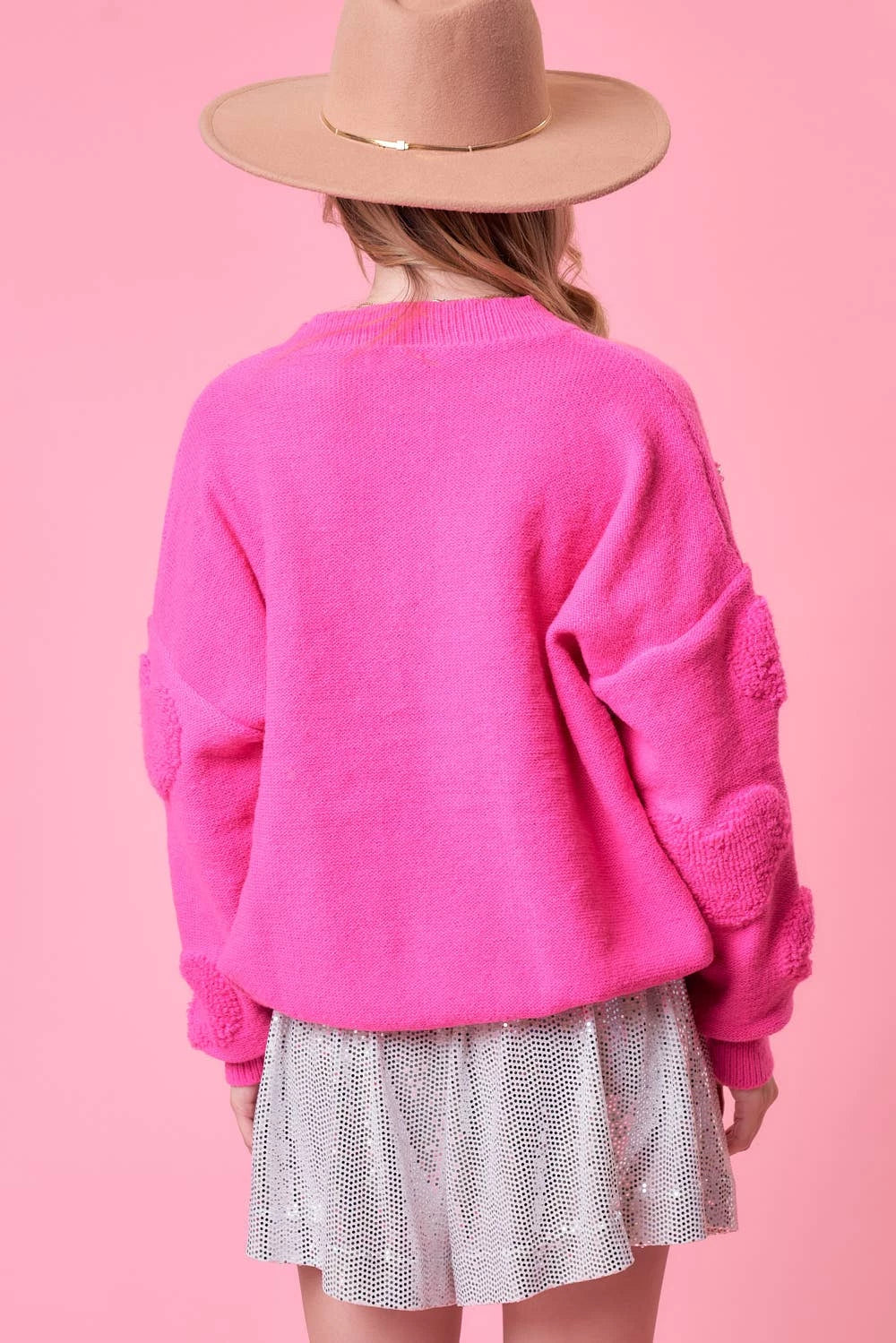 Pink Heart Pearl Trim Sweater