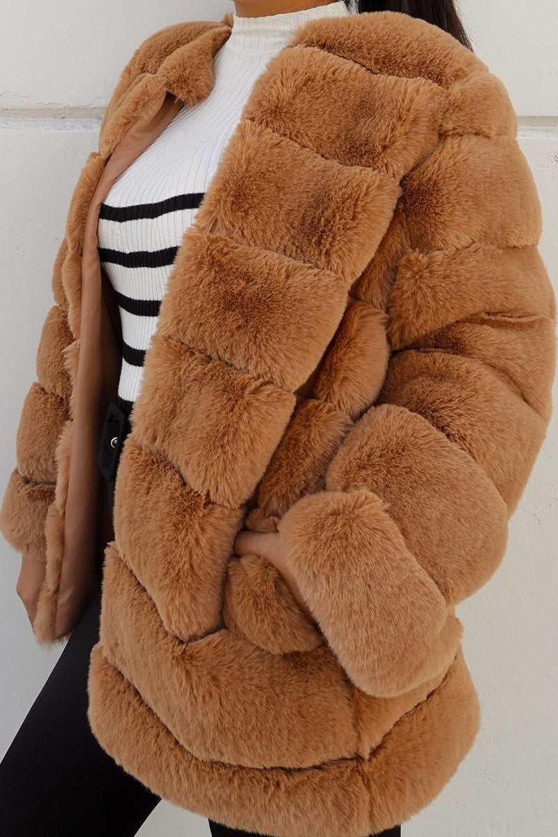 Camel Faux Fur Oversized Coat