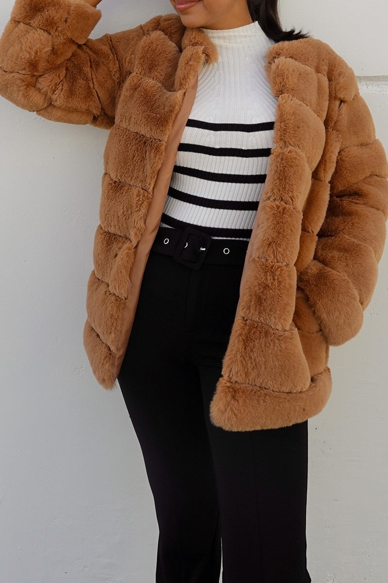 Camel Faux Fur Oversized Coat