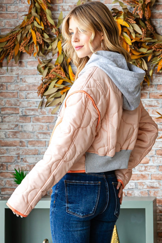 Peach Waved Detachable Hoodie Jacket