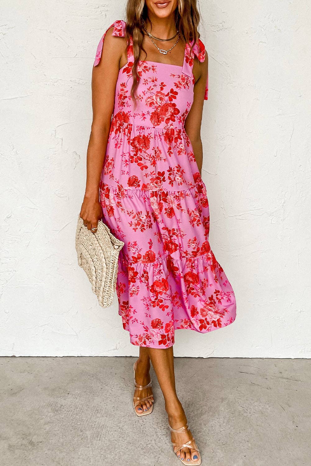 Floral Tie Shoulder Straps Dress