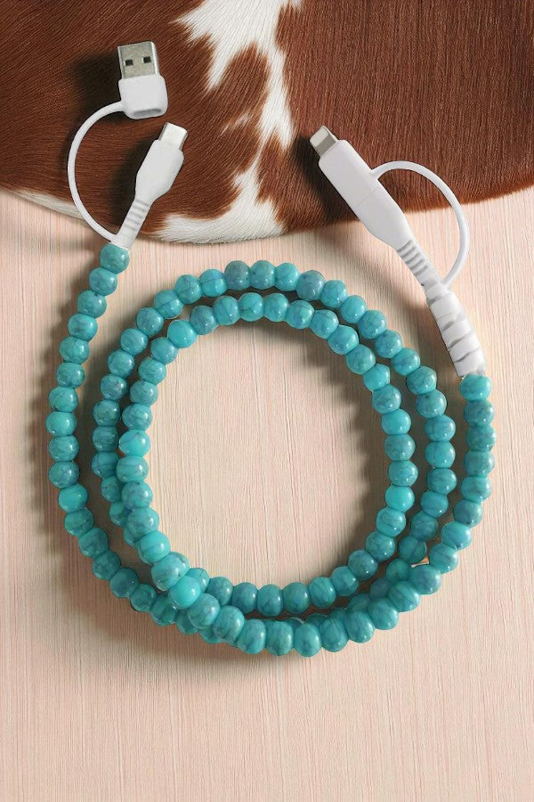SC - ETA 8/22 - Updated Turquoise Beaded Cord Phone Charger