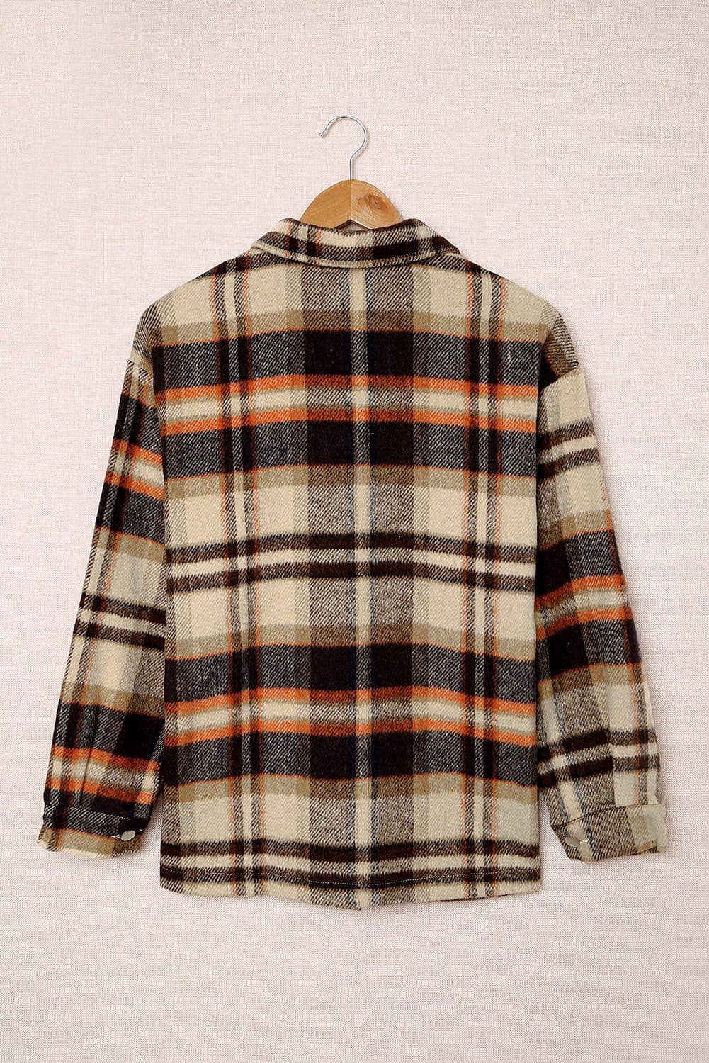 Orange Plaid Long Sleeve Pocketed Shacket