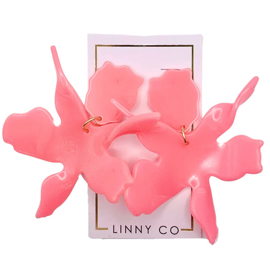 Bright Coral Flora Earrings - Linny Co