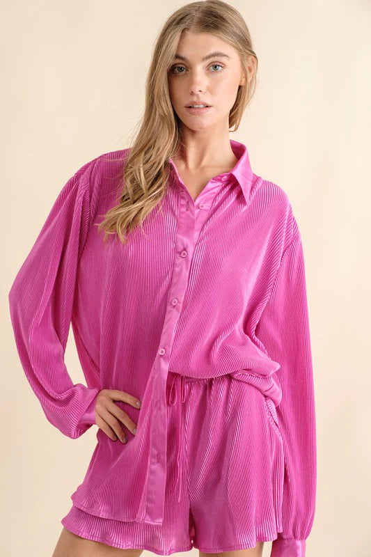 Pink Accordian Mini Pleat Button up SET