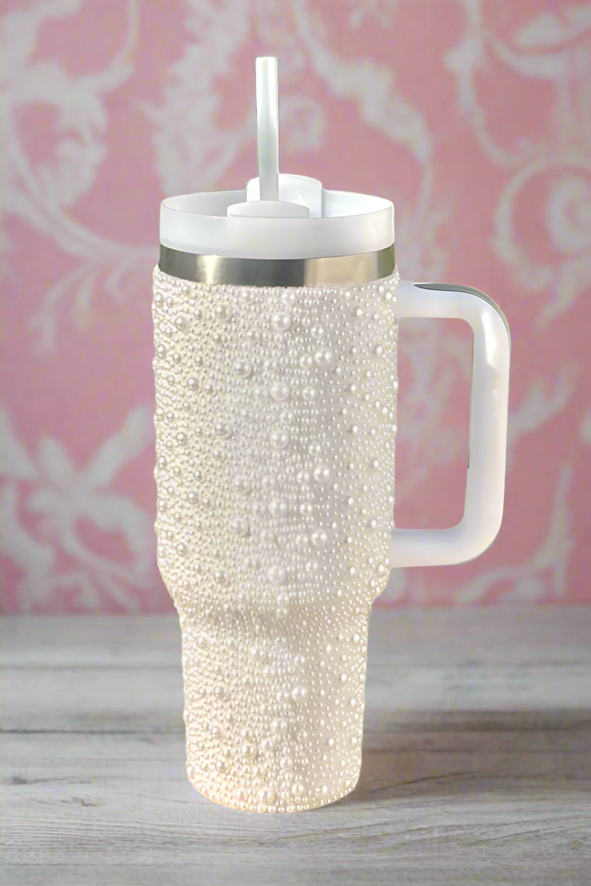 SC - 40 oz White Pearl Studded Tumbler