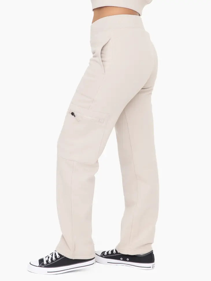 Taupe Brushed Fleece Cargo Lounge Pant