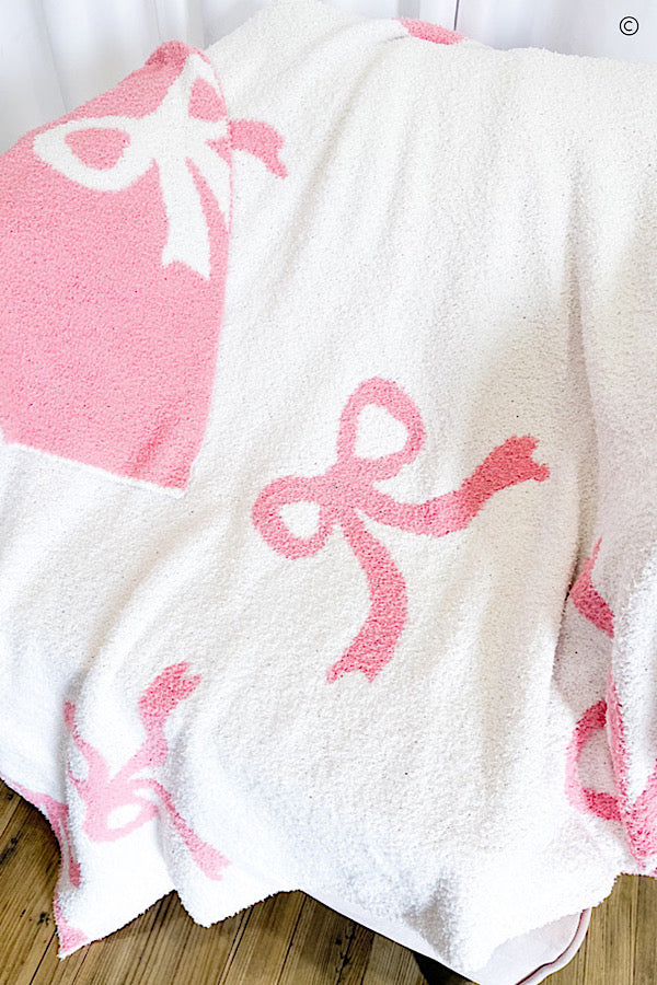 SC - ETA 9/25 - Pink and White Bow Luxury Blanket