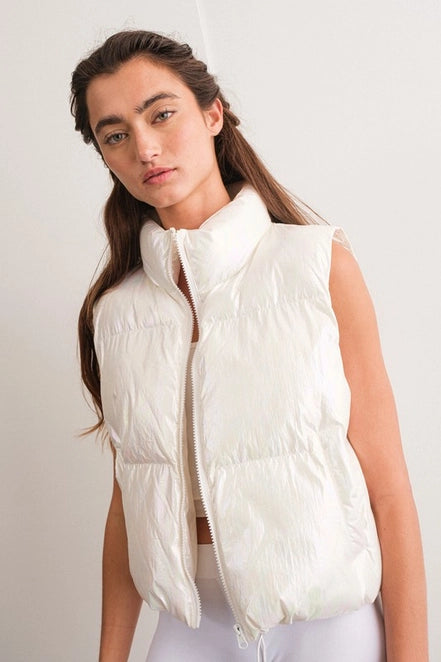 Sofia Puffer Vest- Iridescent White