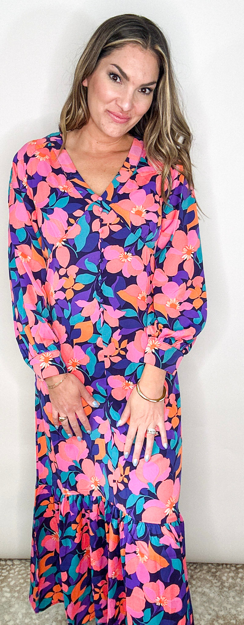 BRIGHT FLORAL PRINT MAXI DRESS