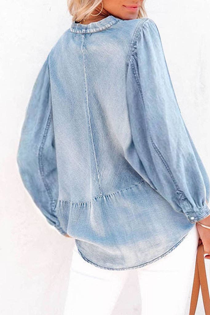 Denim Chambray Ballon Sleeve Top