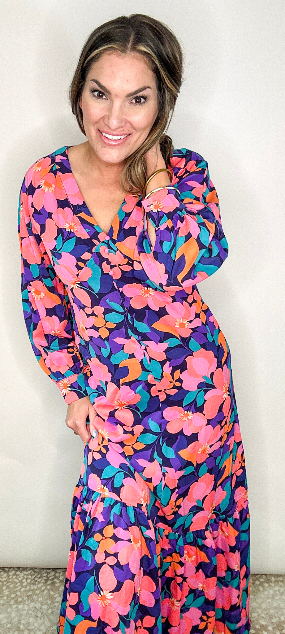 BRIGHT FLORAL PRINT MAXI DRESS