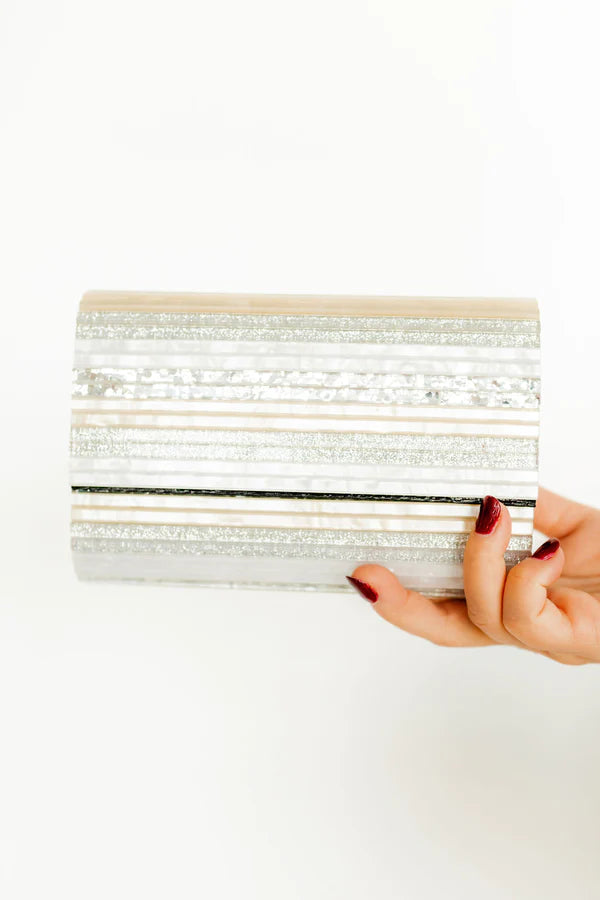 Charlene - Gold & Silver Stripe Clutch