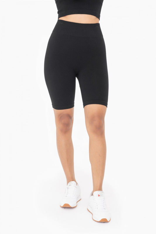 Black Ribbed Seamless Biker Short