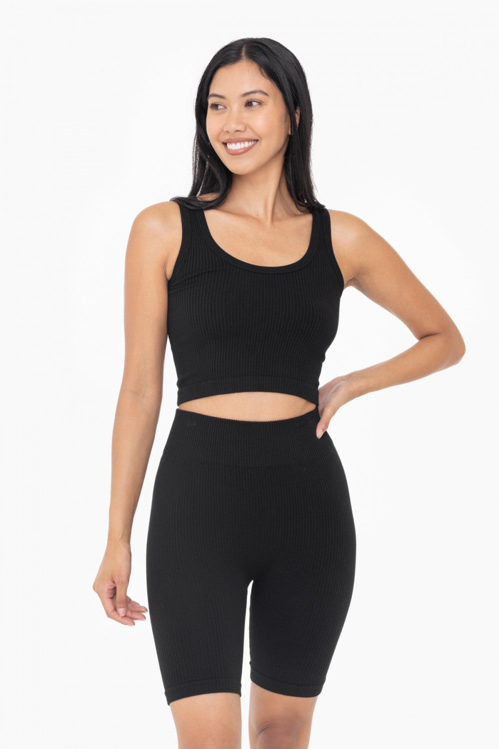 Black Ribbed Seamless Scoop Neck Tank