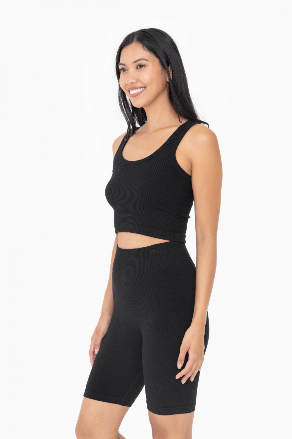 Black Ribbed Seamless Scoop Neck Tank