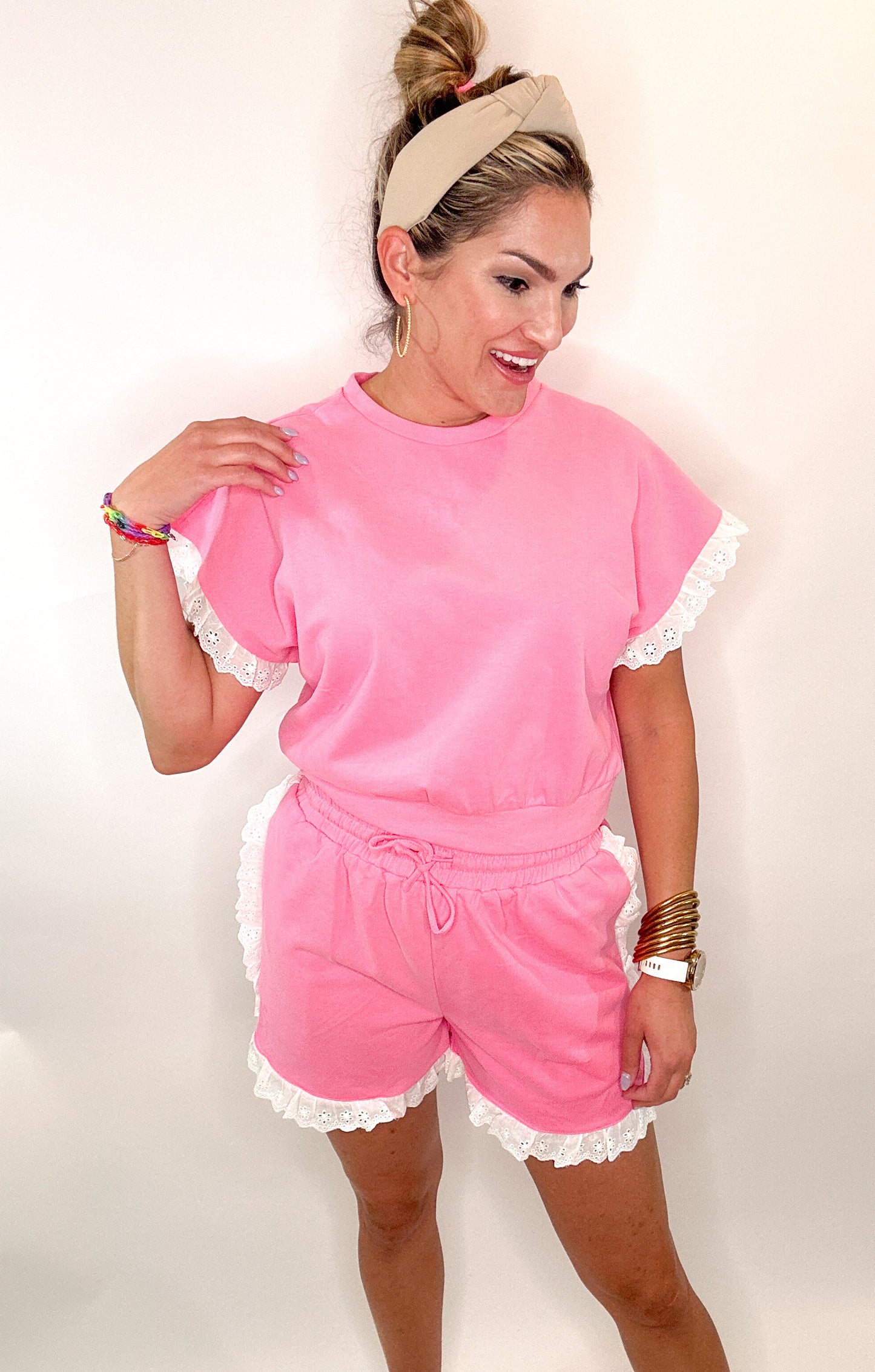 Pink Eyelet Lace Trim Set