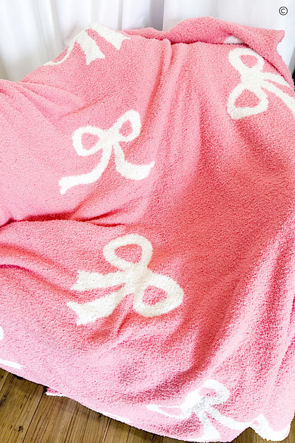 SC - ETA 9/25 - Pink and White Bow Luxury Blanket