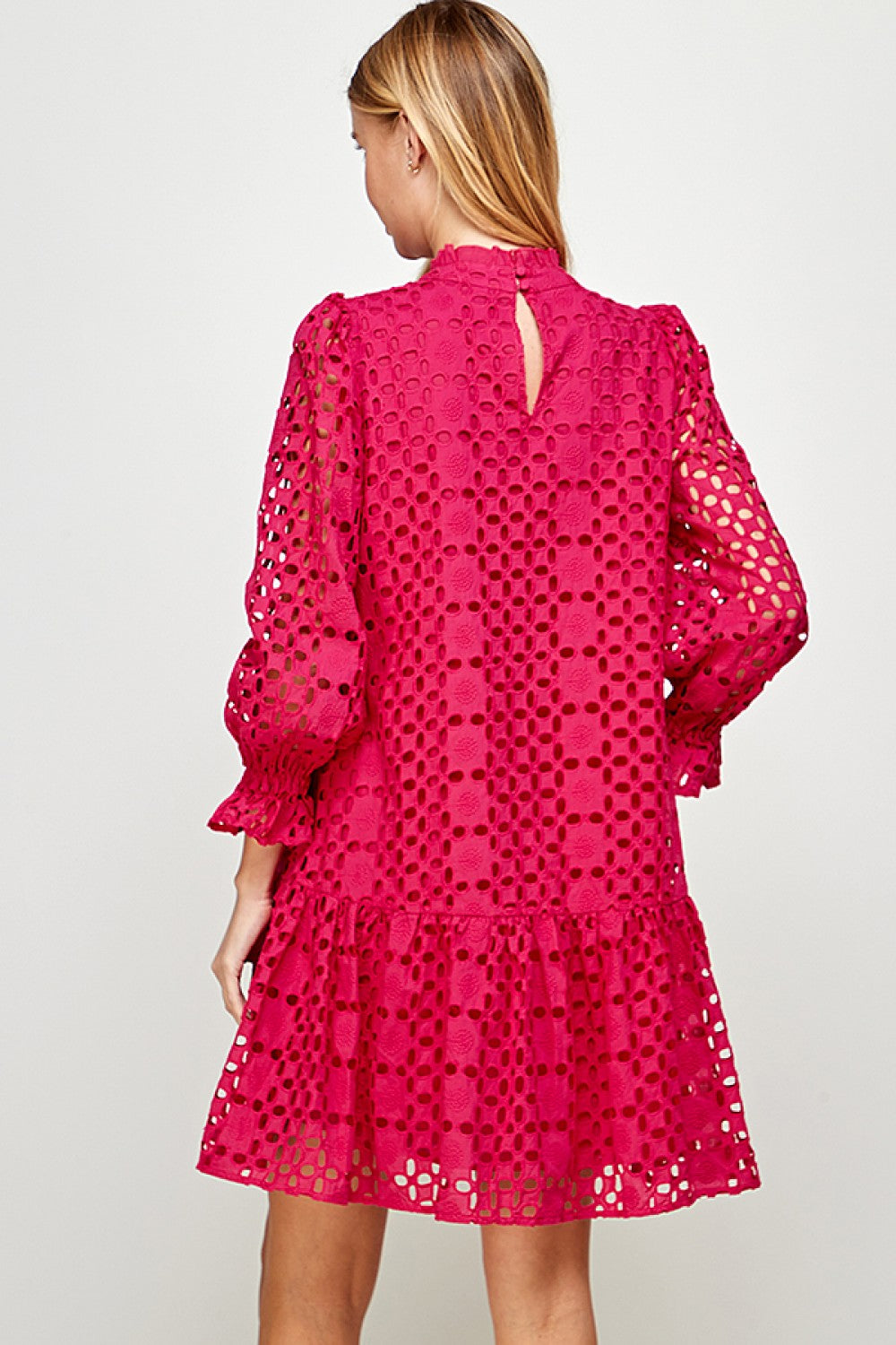 Magenta Eyelet Long Sleeve Dress